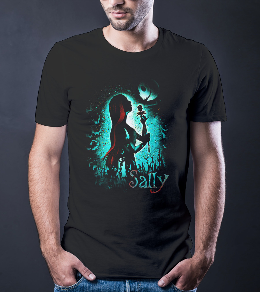 Sally Nightmare Before Christmas Silhouette With Rose And Jack Skellington T-Shirt
