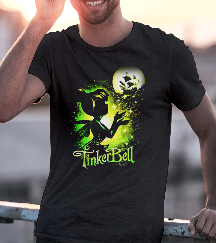 Tinker Bell Silhouette With Ship And Crescent Moon Magic Glow T-Shirt