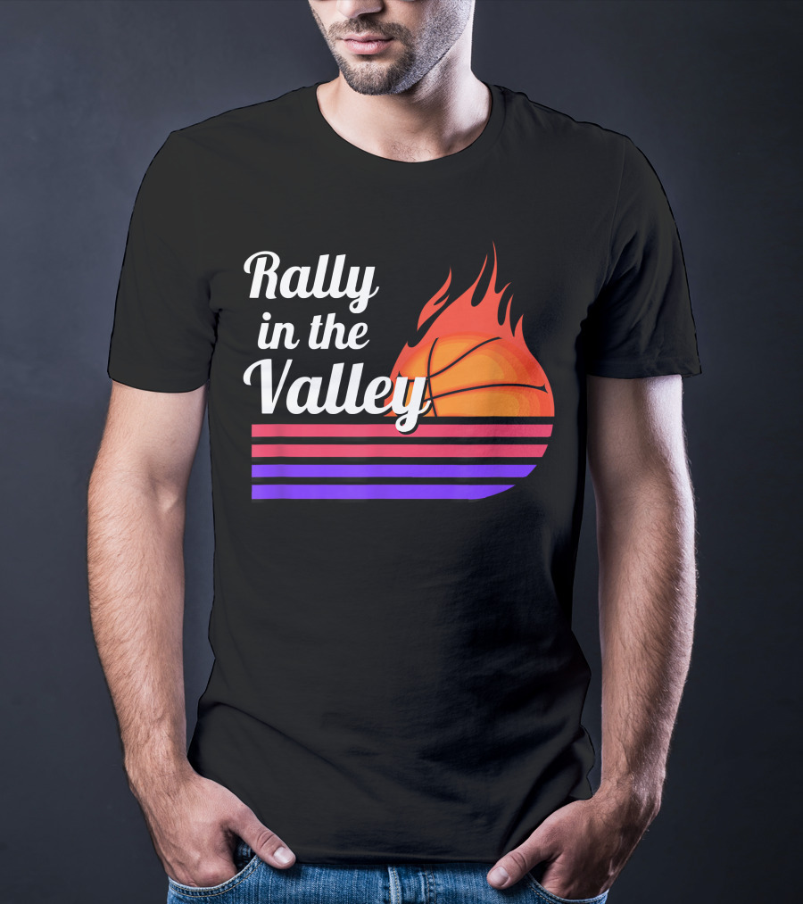 Rally In The Valley Phx Style 5 Basketball Flame Stripes T-Shirt