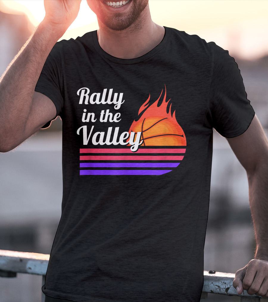 Rally In The Valley Phx Style 5 Basketball Flame Stripes T-Shirt