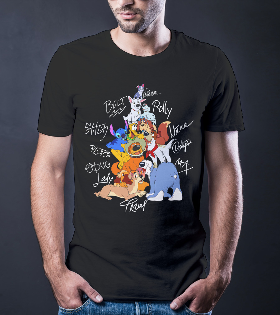 Disney Dogs Bolt Stitch Pluto Dug Lady Tramp Max Nana Dodger Rolly T-Shirt