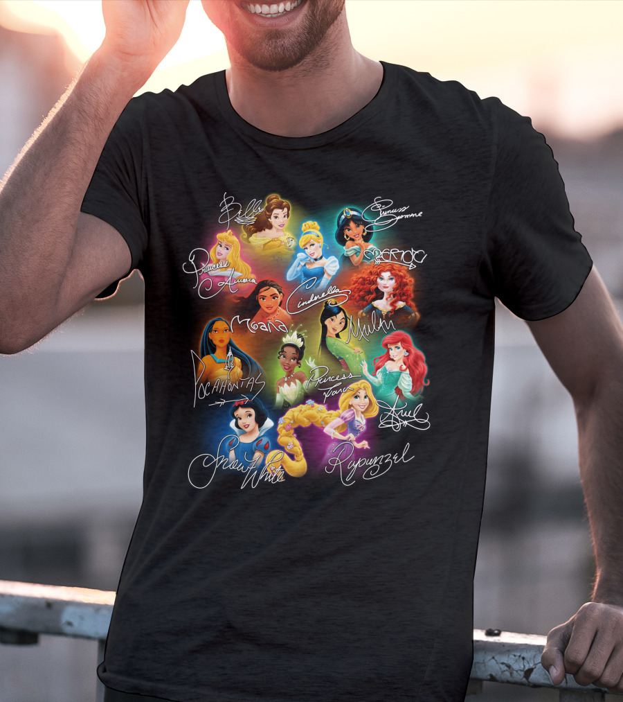 Belle Aurora Moana Pocahontas Snow White Jasmine Rapunzel Cinderella Tiana Mulan Ariel Merida T-Shirt