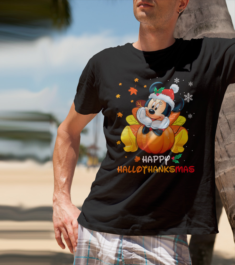 Happy Hallothanksmas Minnie Mouse Pumpkin Festive Holiday T-Shirt
