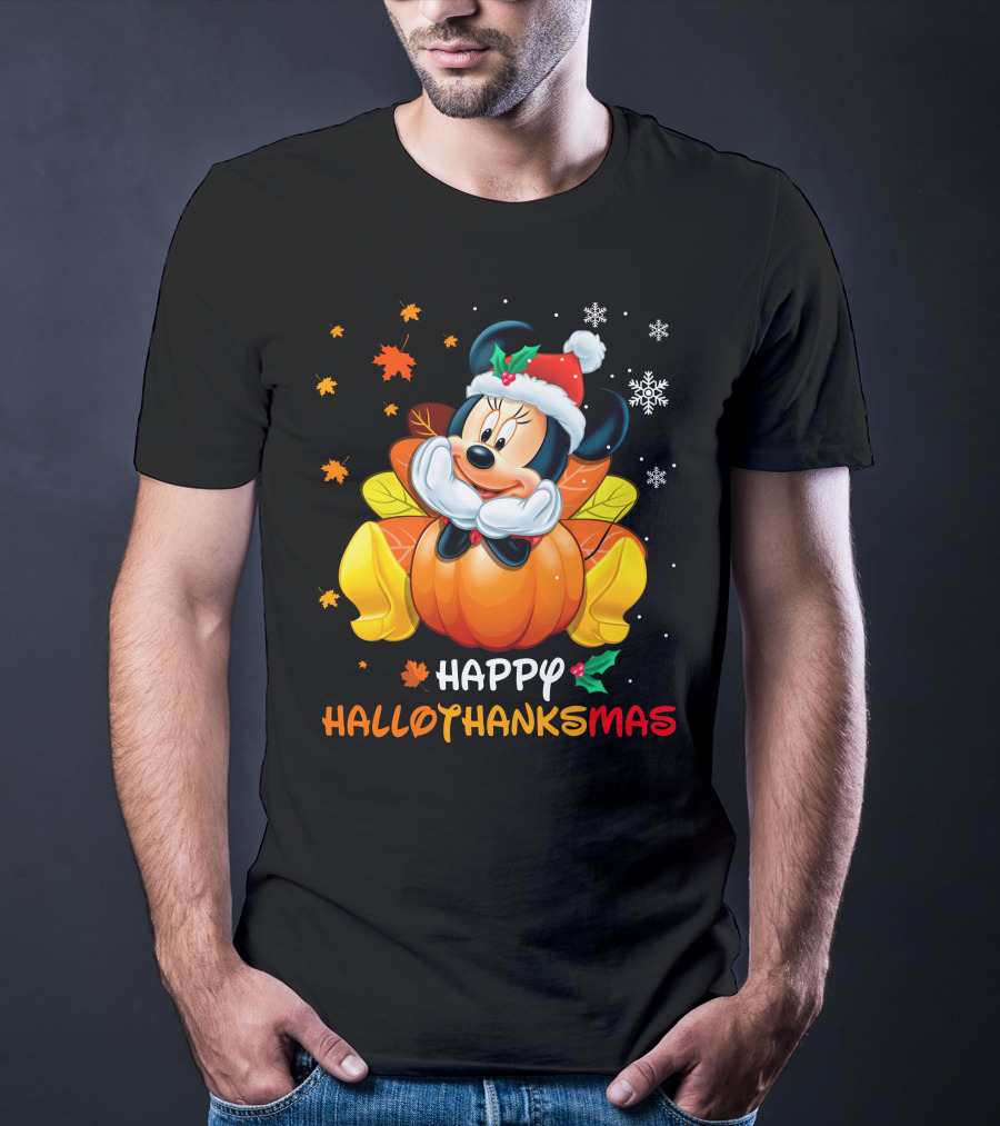 Happy Hallothanksmas Minnie Mouse Pumpkin Festive Holiday T-Shirt