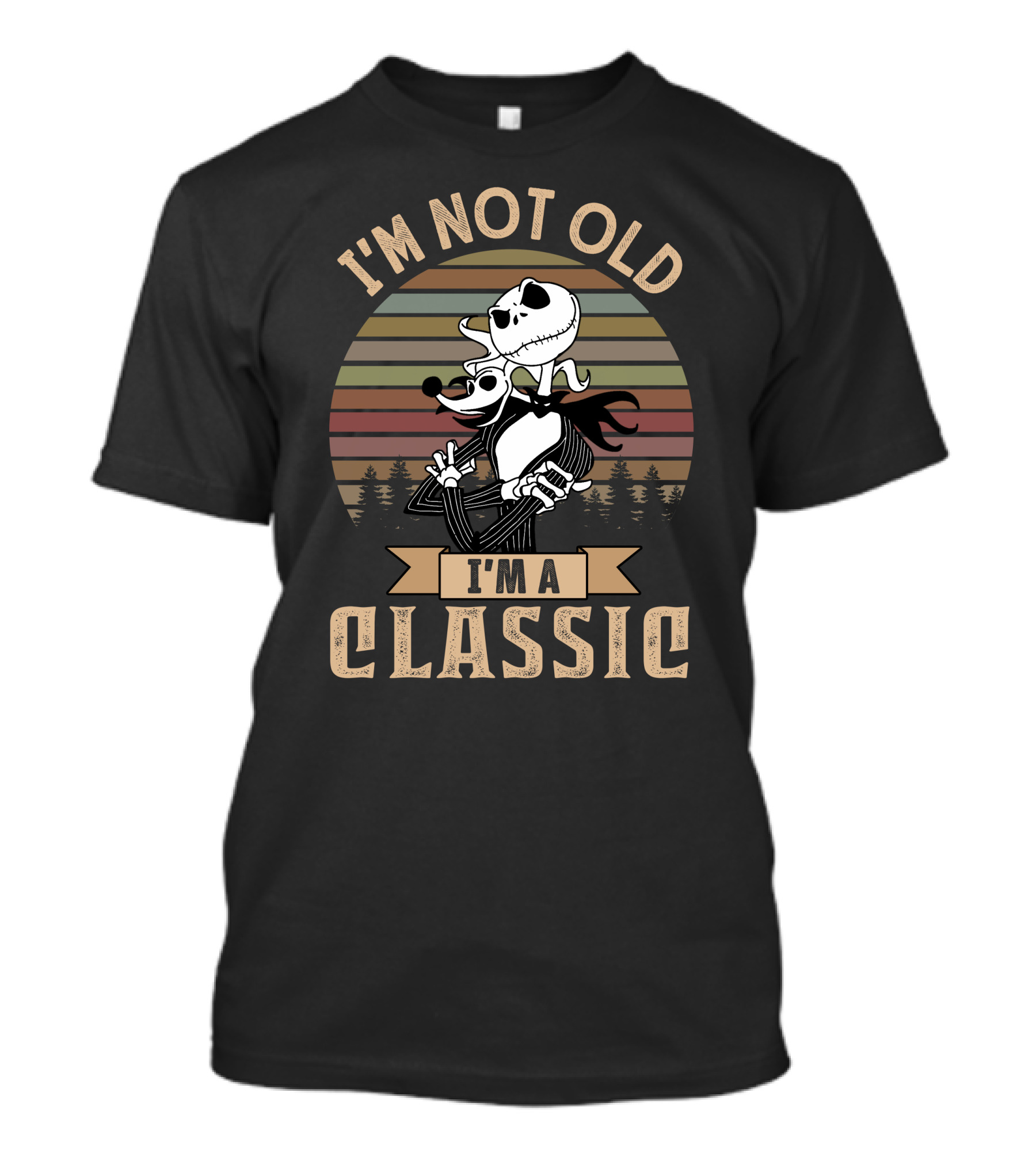 I'm Not Old I'm A Classic Jack Skellington Retro Stripes Forest Style T-Shirt