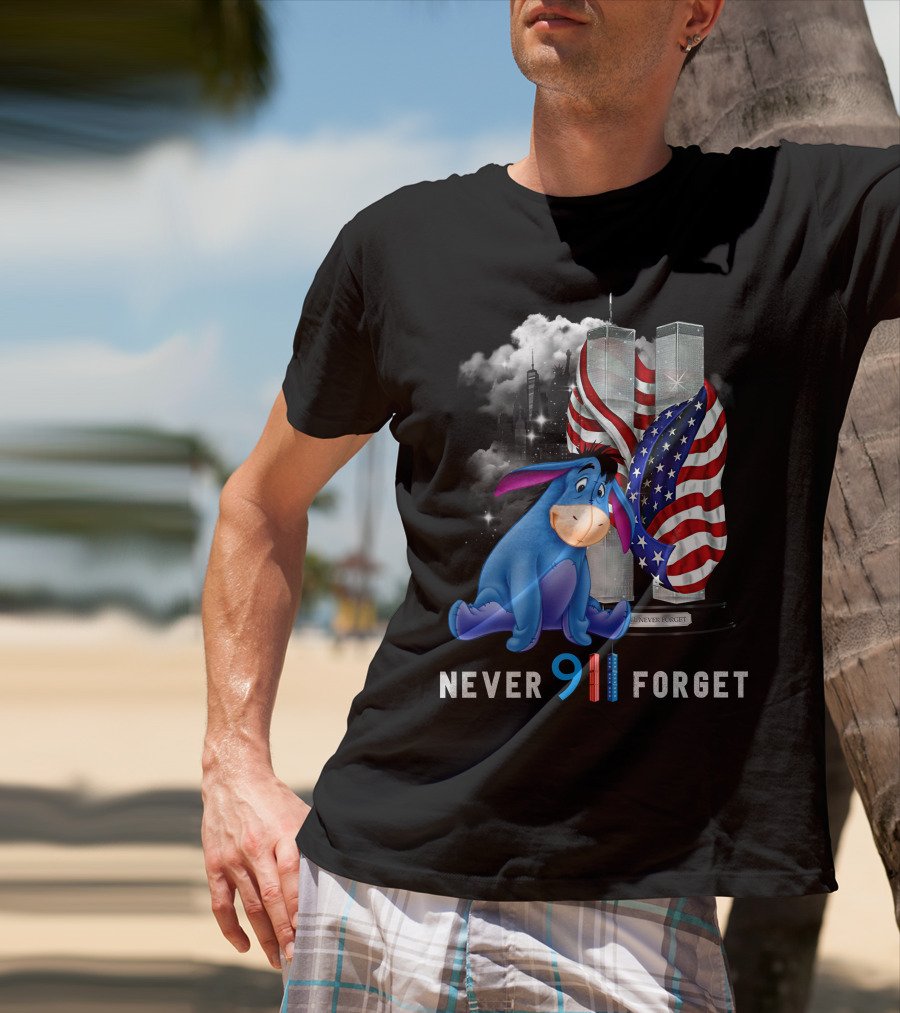 Eeyore Never 9/11 Forget Twin Towers American Flag T-Shirt