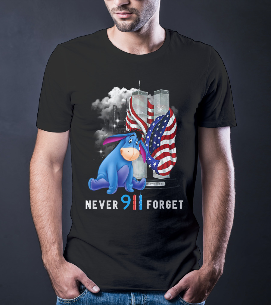 Eeyore Never 9/11 Forget Twin Towers American Flag T-Shirt