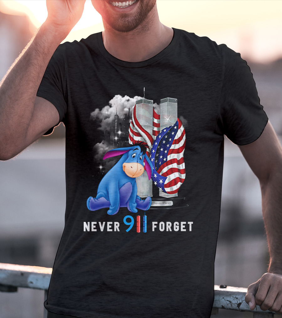 Eeyore Never 9/11 Forget Twin Towers American Flag T-Shirt