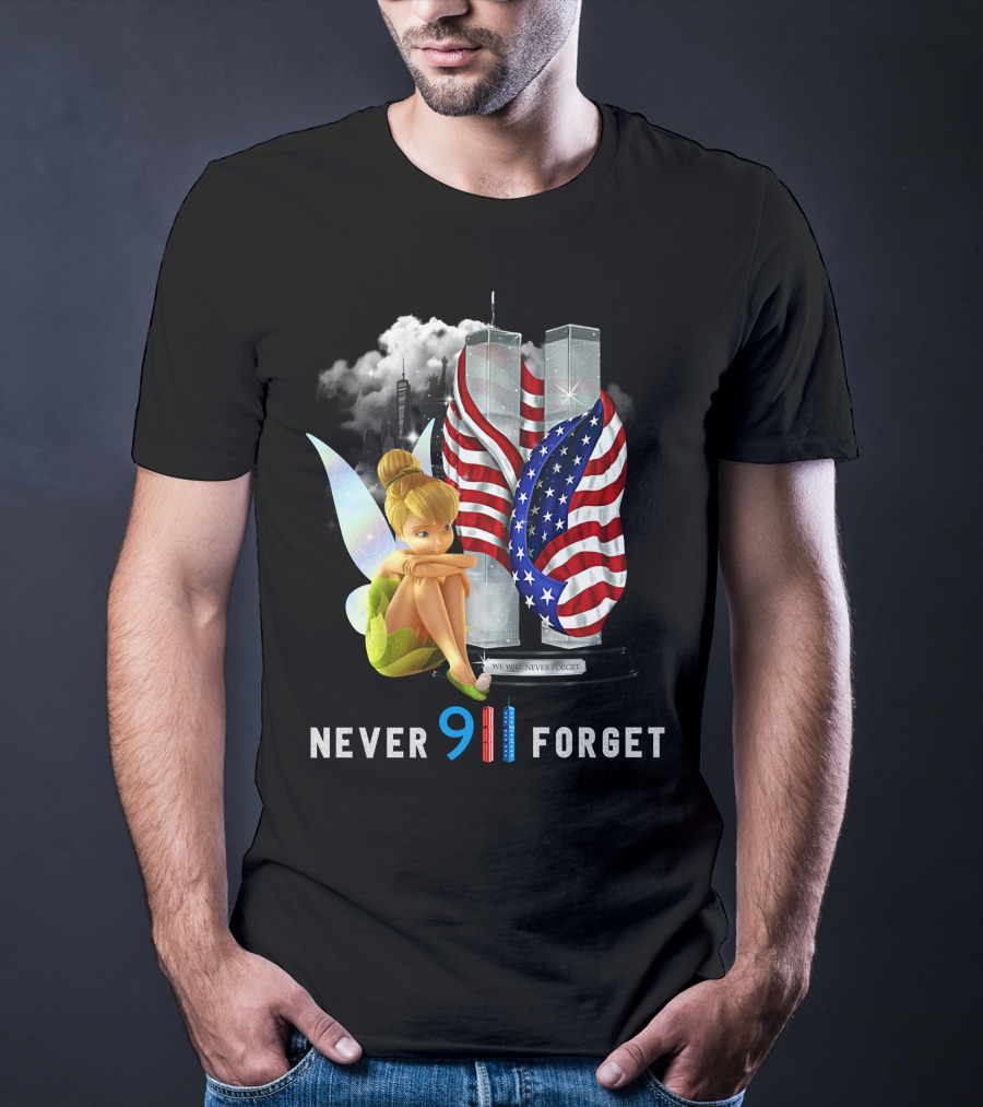Tinker Bell Never 9/11 Forget Twin Towers American Flag Memorial T-Shirt