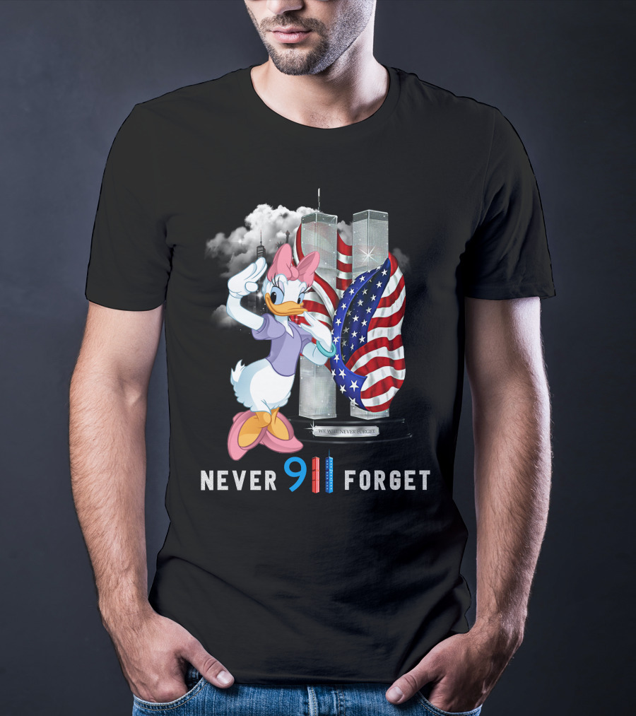 Never 9/11 Forget Daisy Duck Twin Towers American Flag T-Shirt