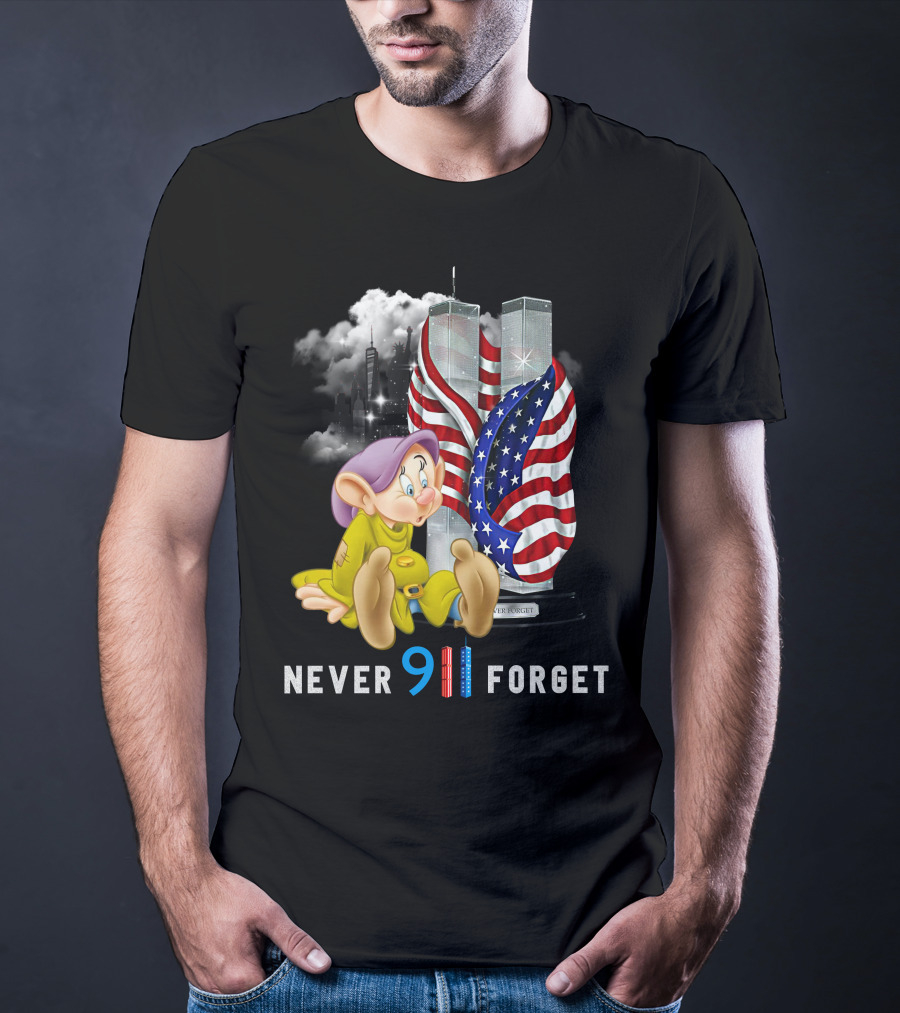 Never 9 11 Forget Dopey D Twin Towers American Flag T-Shirt