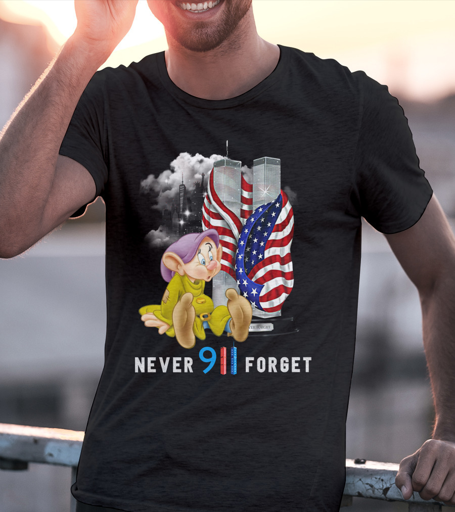Never 9 11 Forget Dopey D Twin Towers American Flag T-Shirt
