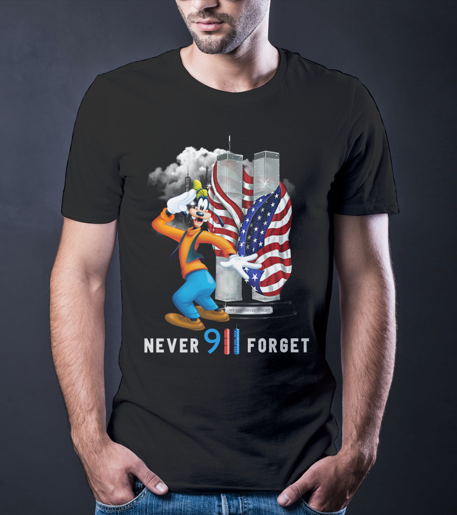 Never 911 Forget Goofy-D Twin Towers Salute American Flag T-Shirt