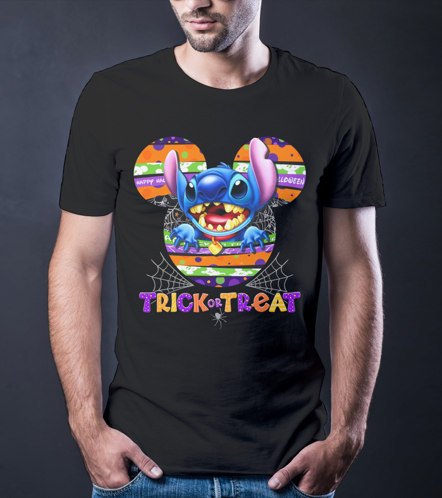 Stitch-D Happy Halloween Trick Or Treat Mickey Mouse Ears T-Shirt