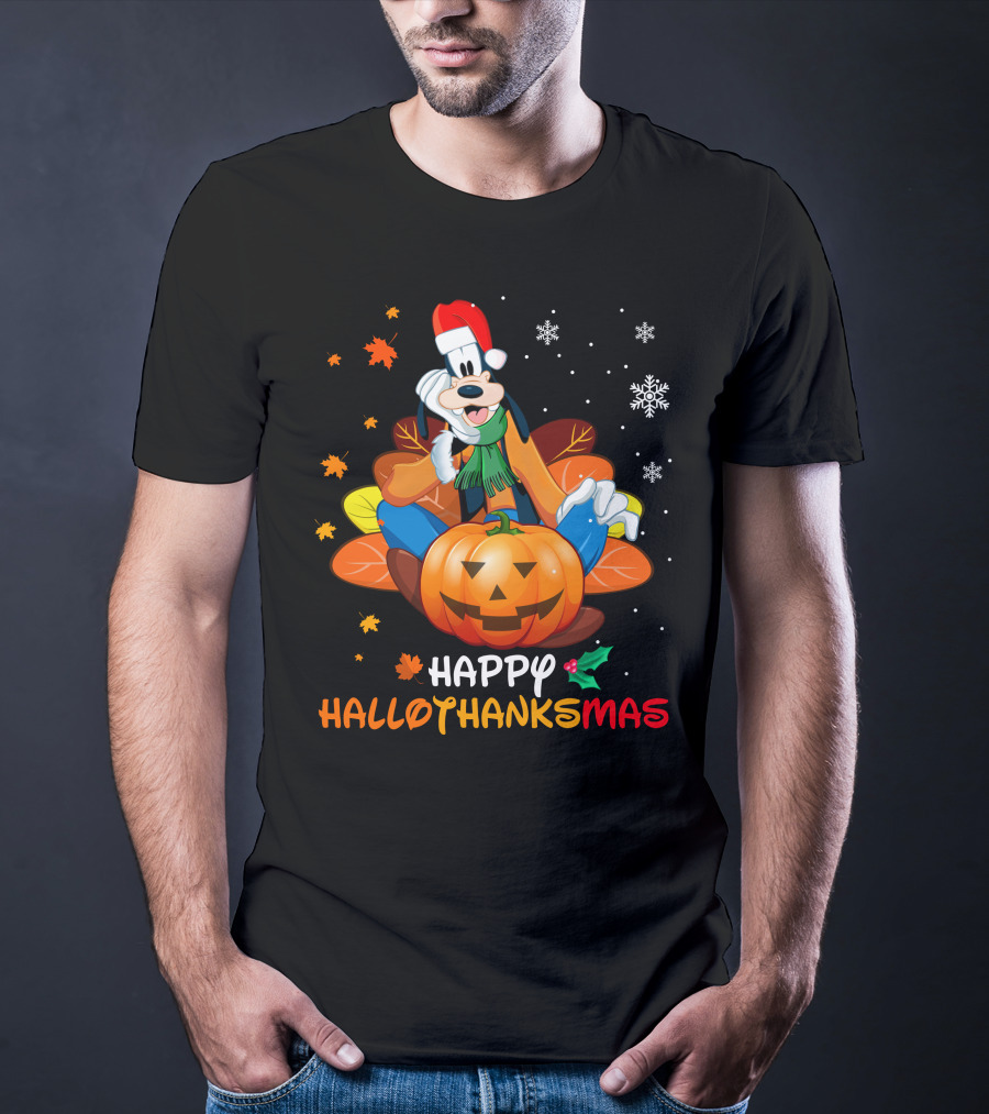 Happy Hallothanksmas Goofy Pumpkin Snowflakes T-Shirt