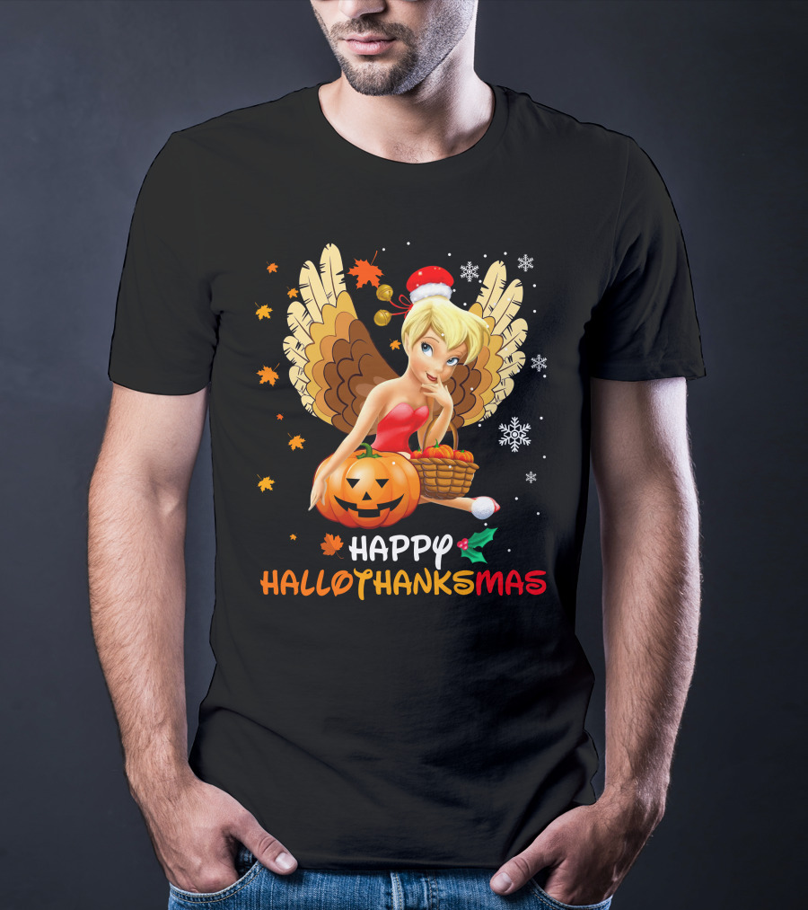 Happy Hallothanksmas Tinkerbell Pumpkin Snowflakes T-Shirt