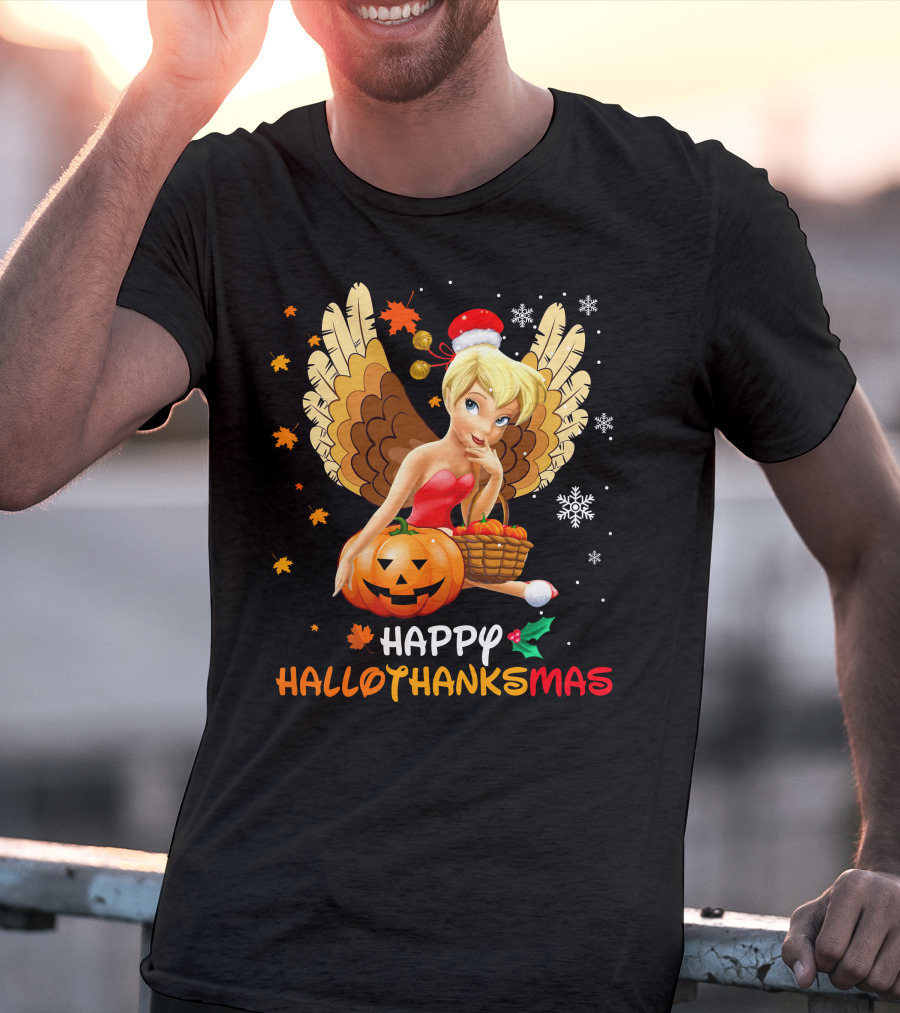 Happy Hallothanksmas Tinkerbell Pumpkin Snowflakes T-Shirt