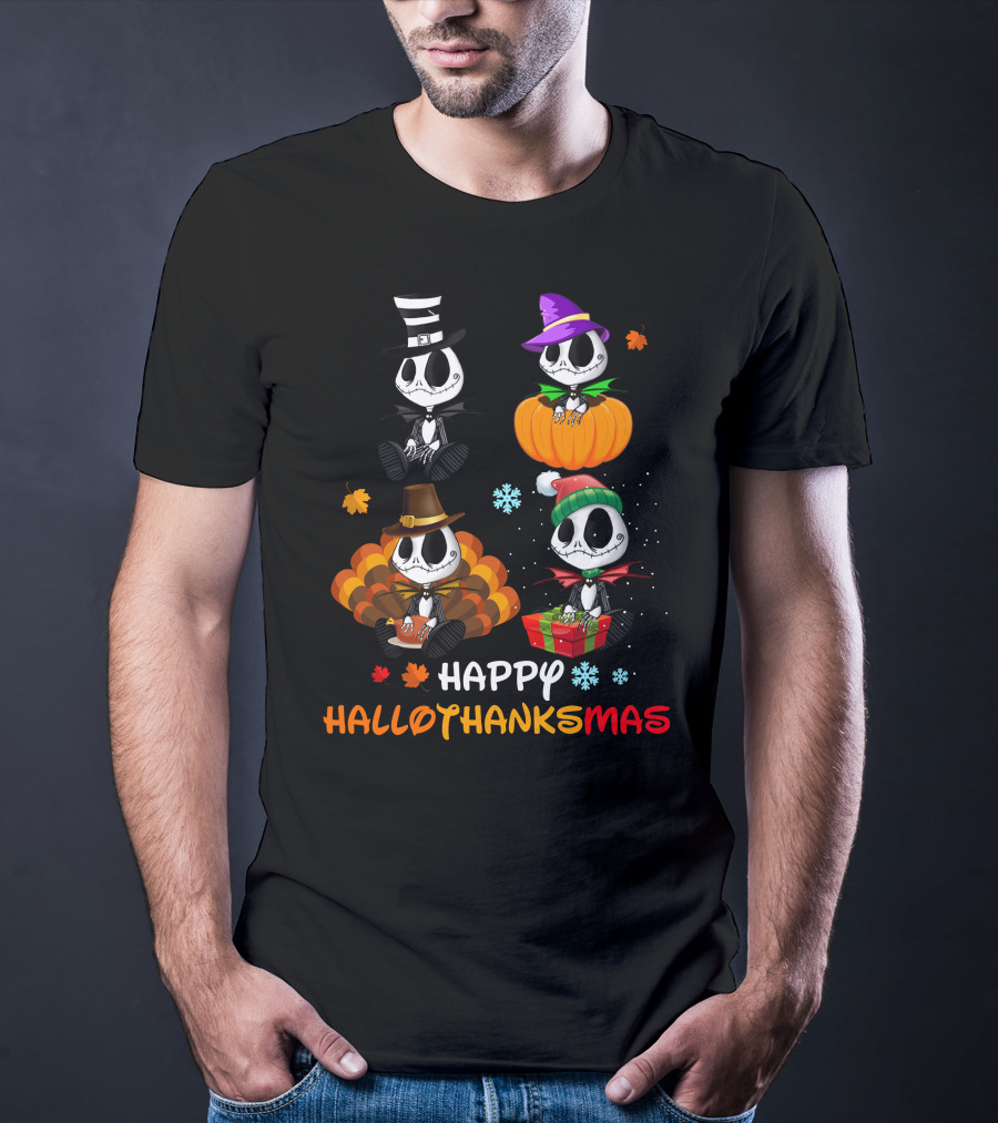 Happy Hallothanksmas Jack Skellington Halloween Thanksgiving Christmas T-Shirt