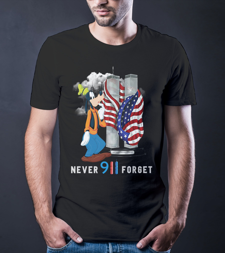 Never Forget Goofy 9/11 Twin Towers American Flag Memorial T-Shirt