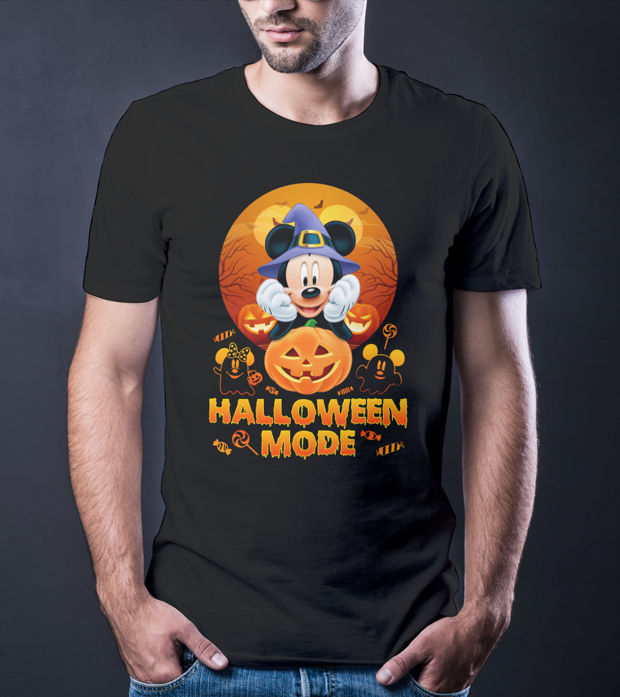 Mickey Halloween Mode Pumpkin Witch Hat Candy Ghosts T-Shirt
