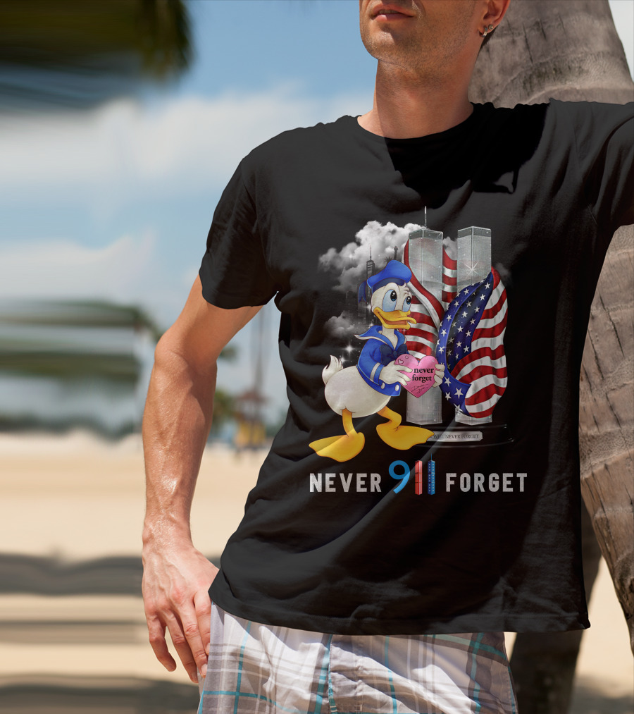 Never 911 Forget Donald Duck Twin Towers Usa Flag T-Shirt