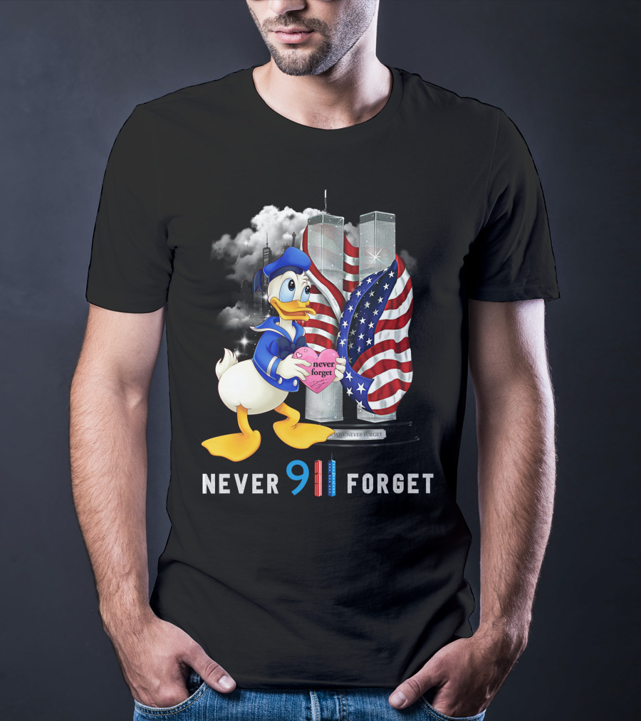 Never 911 Forget Donald Duck Twin Towers Usa Flag T-Shirt