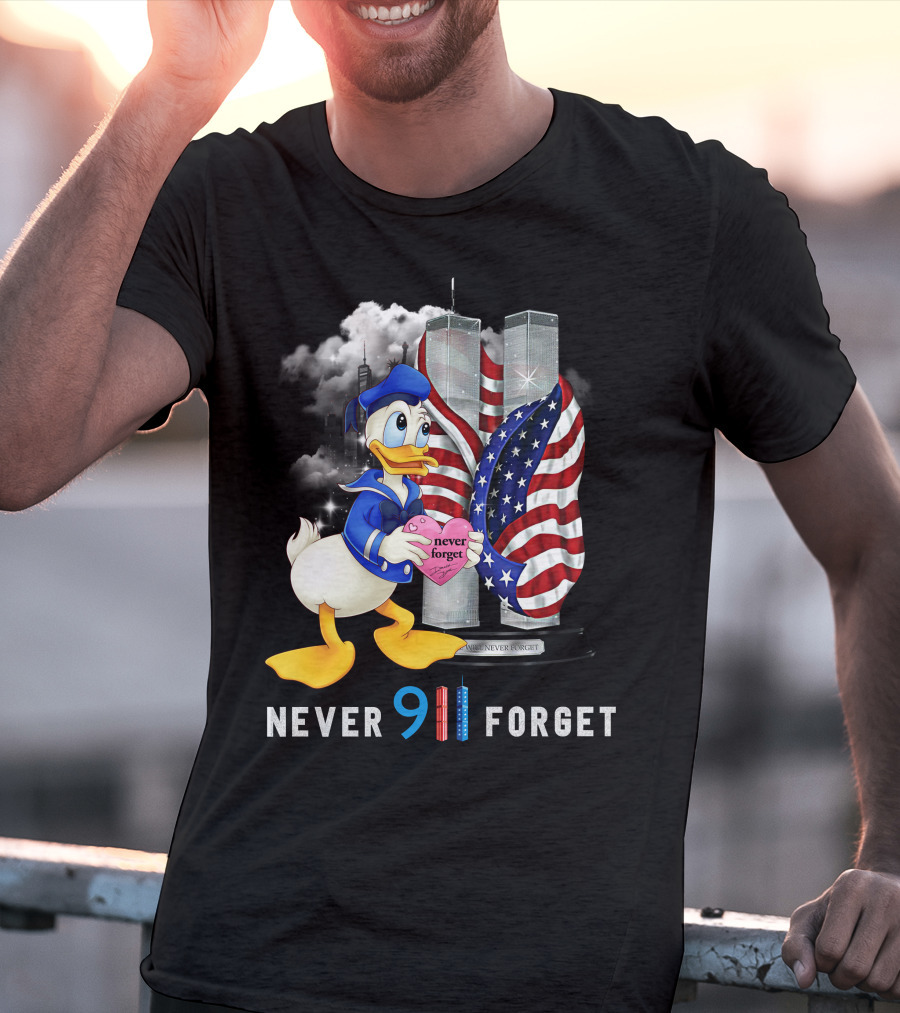 Never 911 Forget Donald Duck Twin Towers Usa Flag T-Shirt