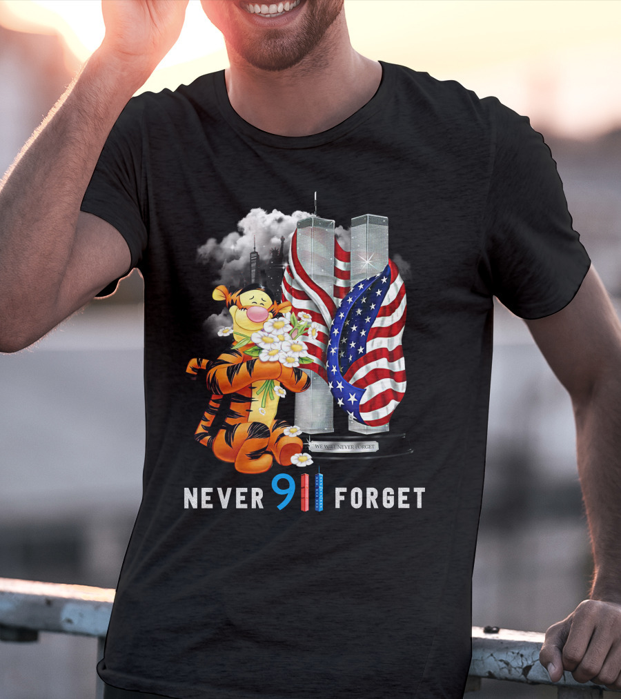 Tigger 9/11 Never Forget Twin Towers And American Flag T-Shirt