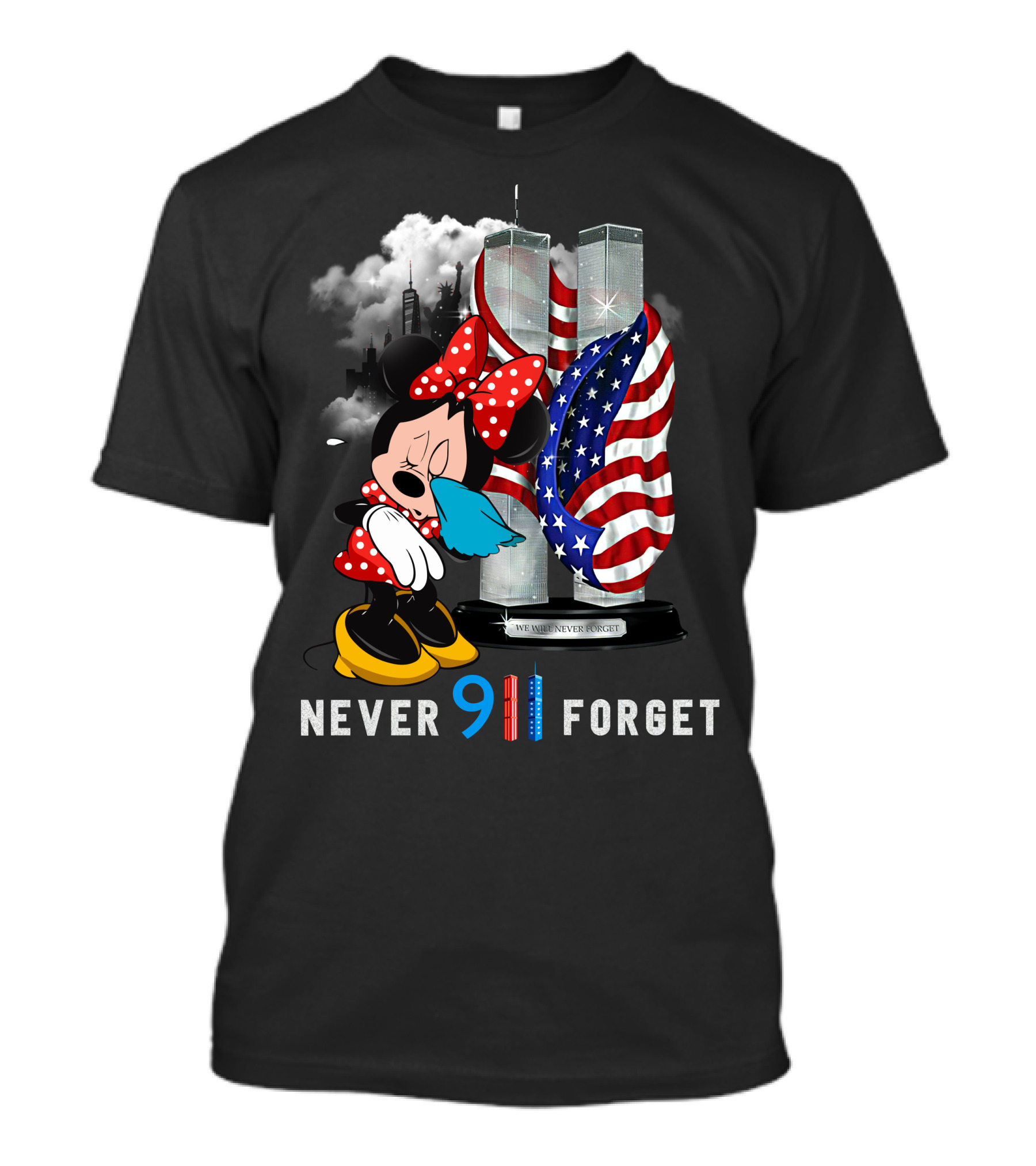 Never 911 Forget Minnie Mouse Twin Towers American Flag T-Shirt