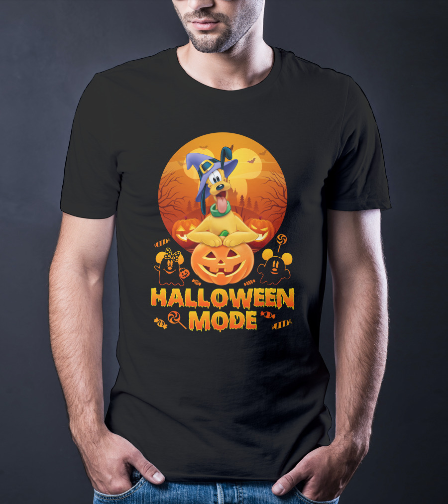 Pluto Halloween Mode With Witch Hat And Pumpkin Decorations T-Shirt