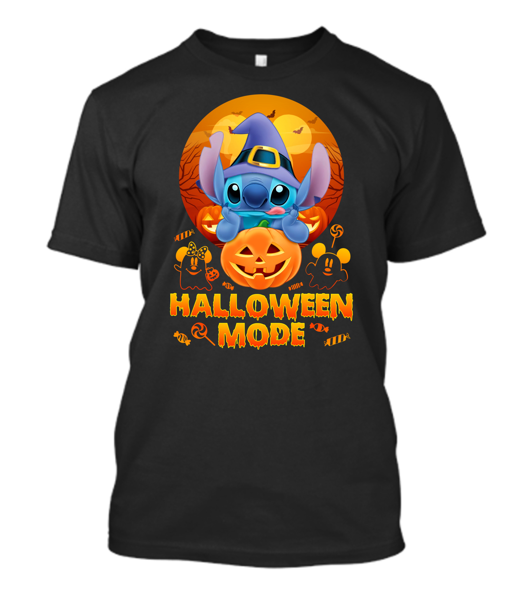 Stitch Halloween Mode Pumpkin Bats Candy T-Shirt
