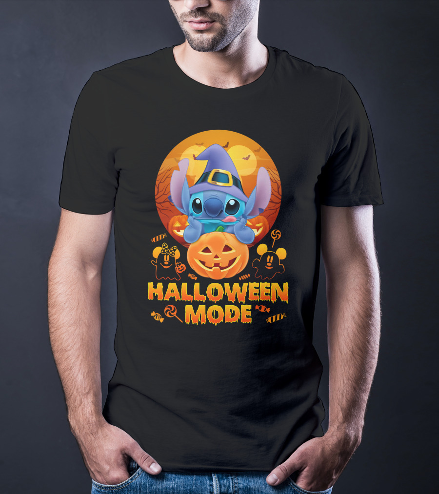 Stitch Halloween Mode Pumpkin Bats Candy T-Shirt