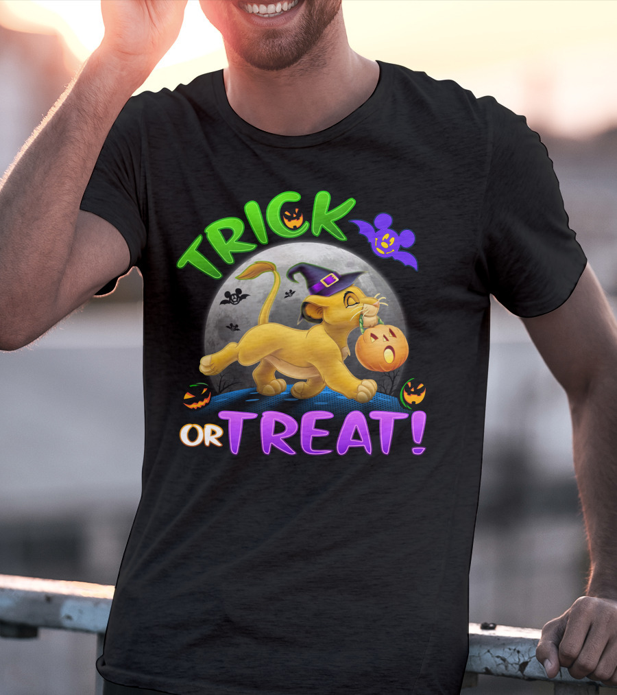 Trick Or Treat Simba Halloween Disney Mickey Moon Pumpkin T-Shirt