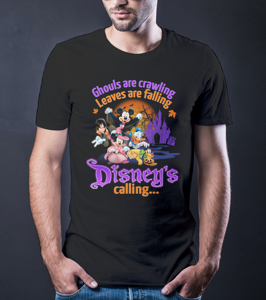 Ghouls Are Crawling Leaves Are Falling Disney's Calling Mickey Mouse And Friends Halloween Castle T-Shirt