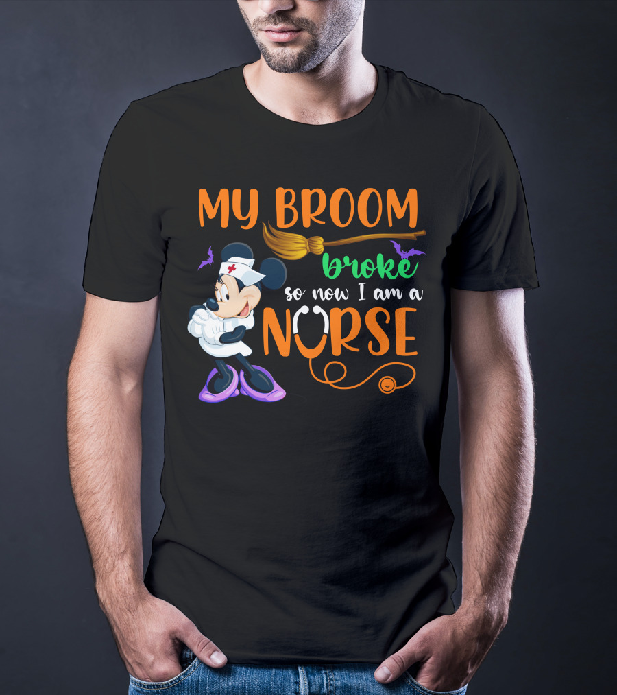 Minnie Mouse My Broom Broke So Now I Am A Nurse Halloween T-Shirt