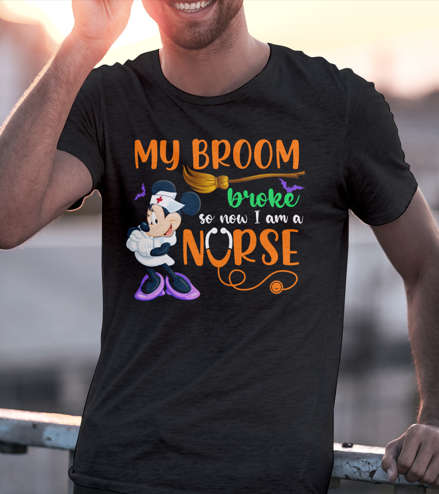 Minnie Mouse My Broom Broke So Now I Am A Nurse Halloween T-Shirt