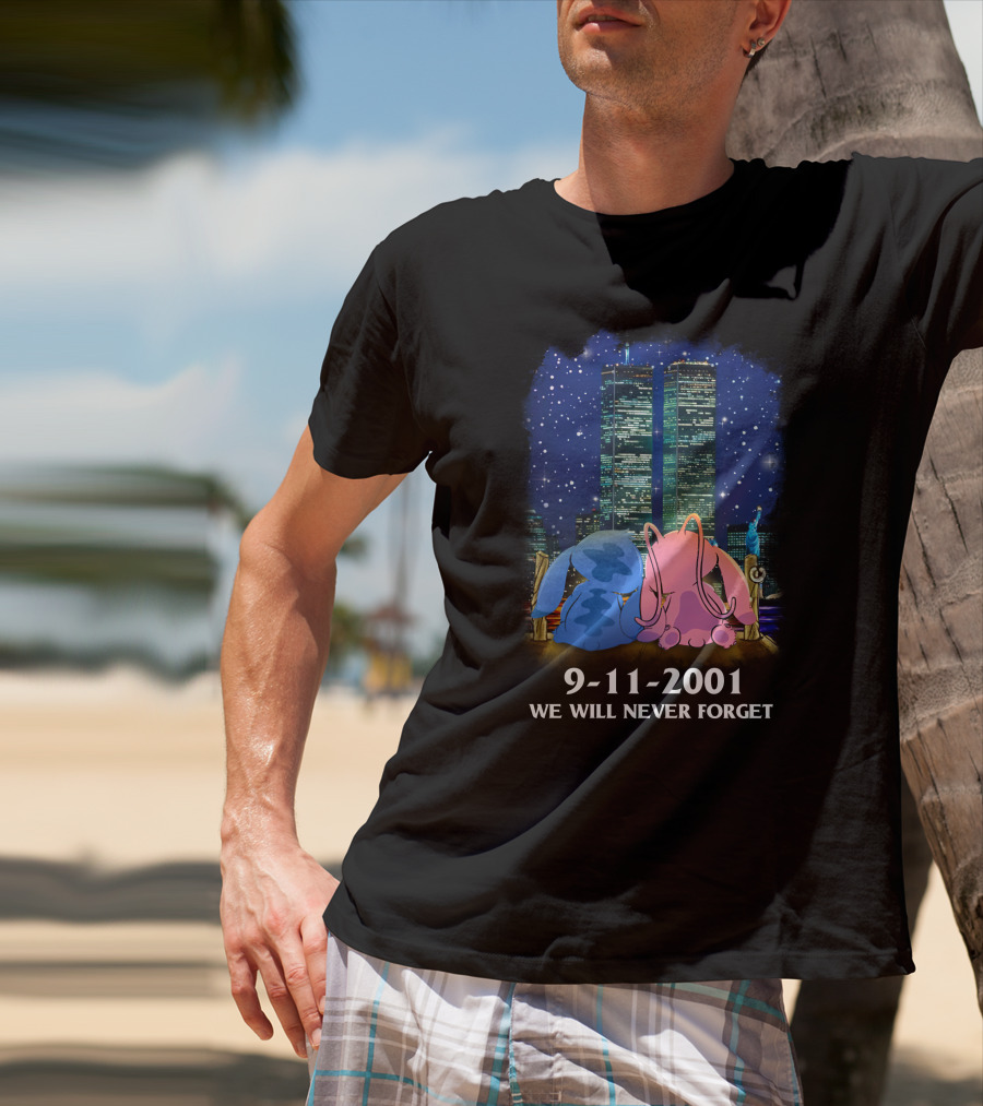 Stitch & Angel-D 9-11-2001 We Will Never Forget Memorial Twins T-Shirt