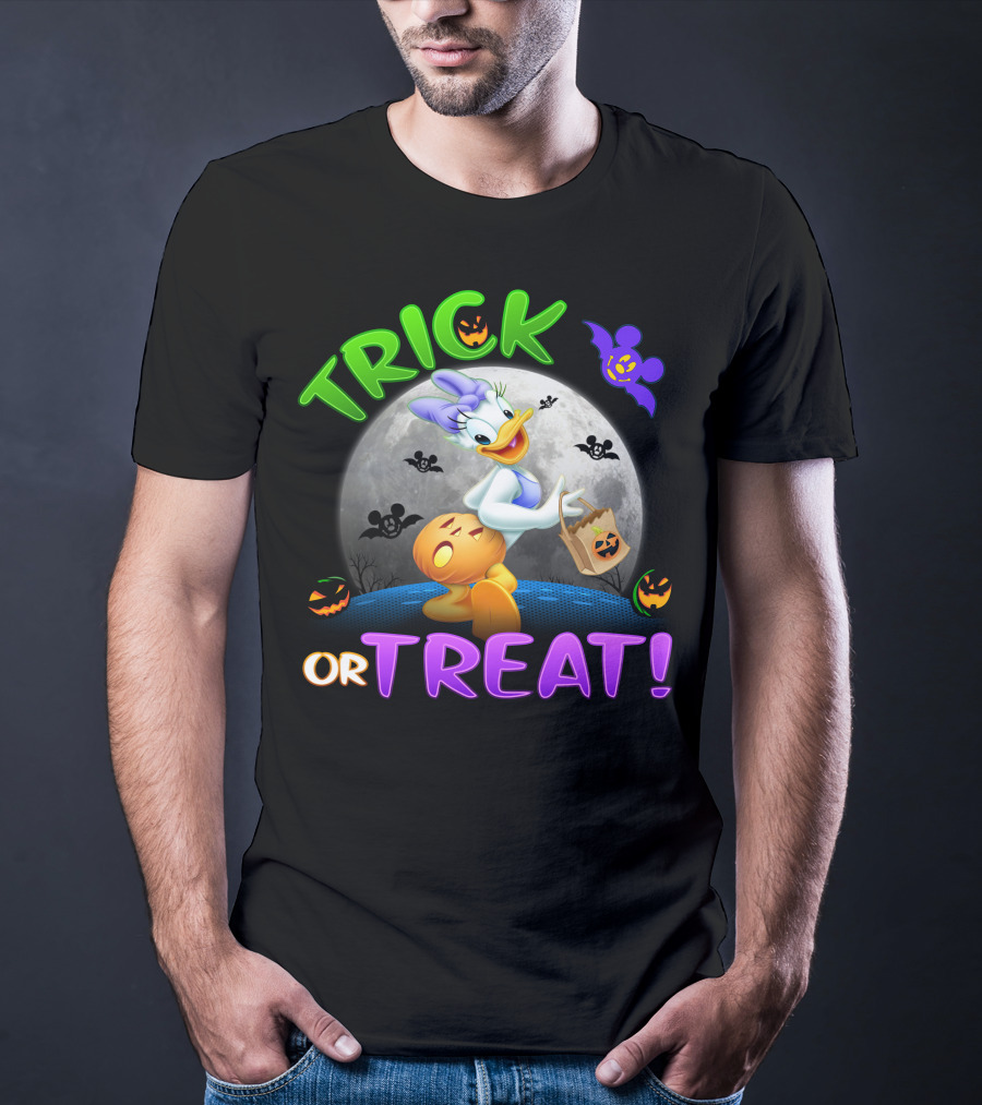 Trick Or Treat Daisy Duck Halloween Moon Mickey Bat Pumpkins T-Shirt