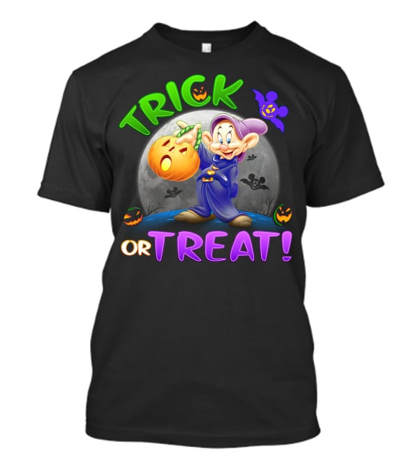 Trick Or Treat Dopey Halloween Disney Character With Pumpkin And Bat T-Shirt