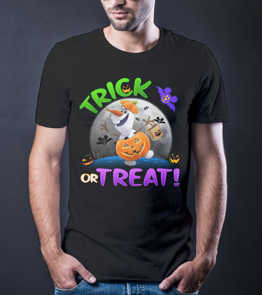 Trick Or Treat Olaf Halloween Moon Bat Mickey Ghost Pumpkin T-Shirt