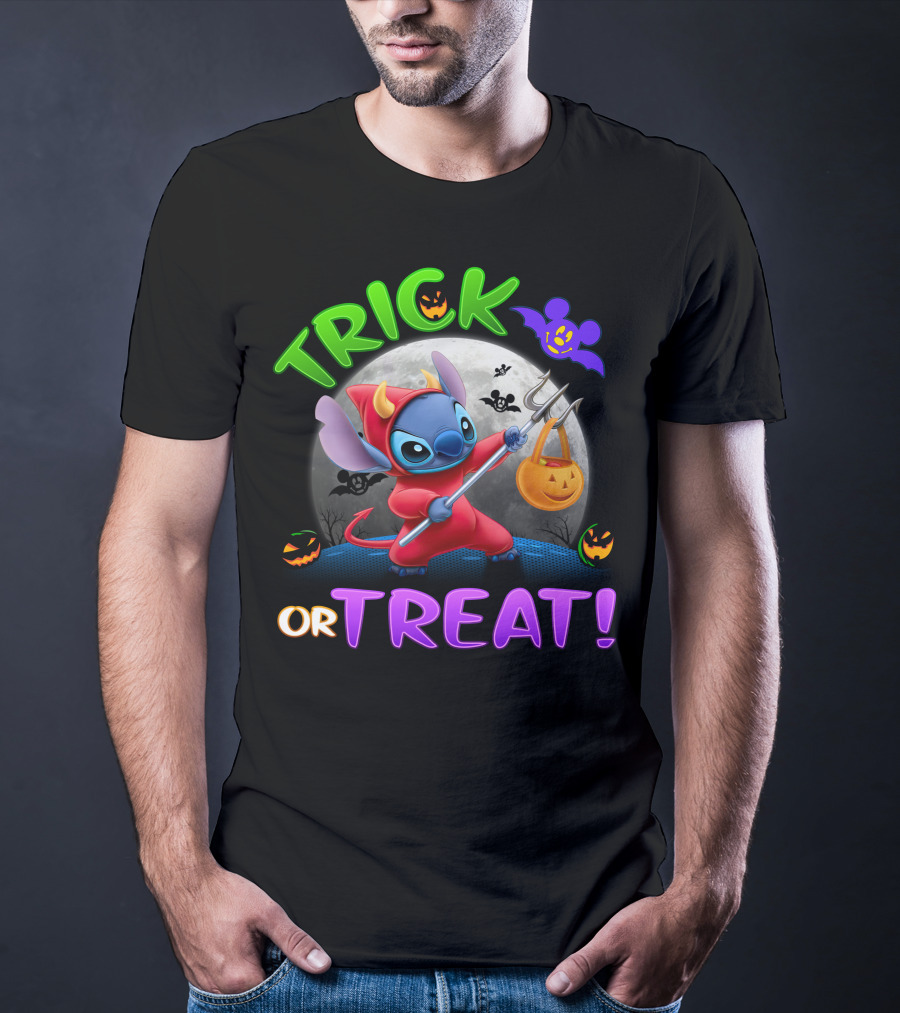 Trick Or Treat Stitch Halloween Bat Pumpkins Moon Costume T-Shirt
