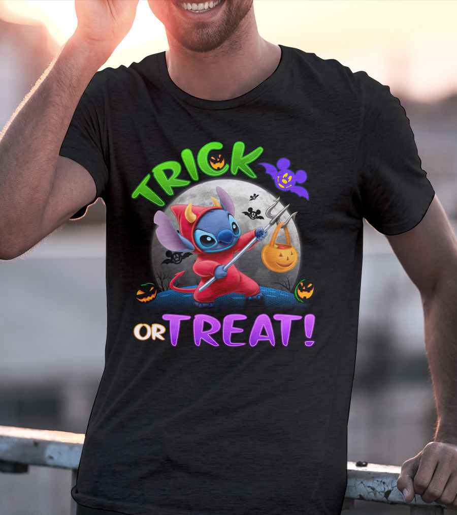Trick Or Treat Stitch Halloween Bat Pumpkins Moon Costume T-Shirt