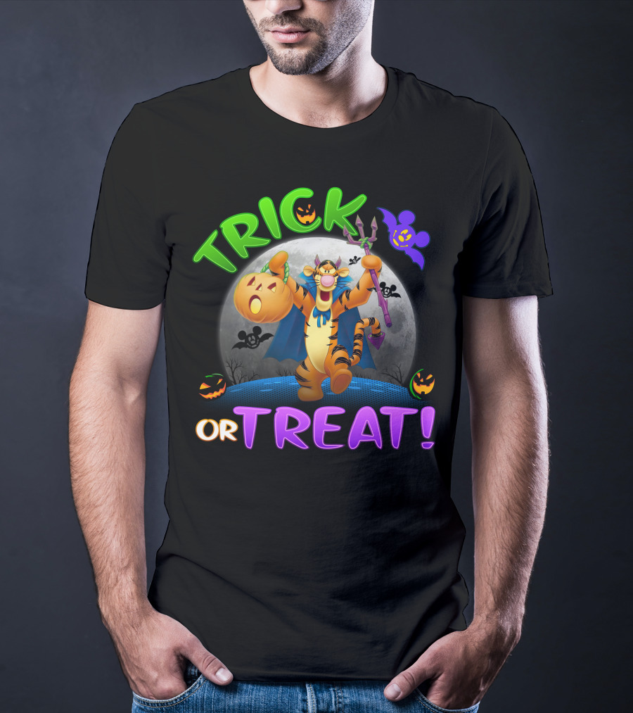 Trick Or Treat Tigger Disney Halloween Celebration With Pumpkins And Bat T-Shirt