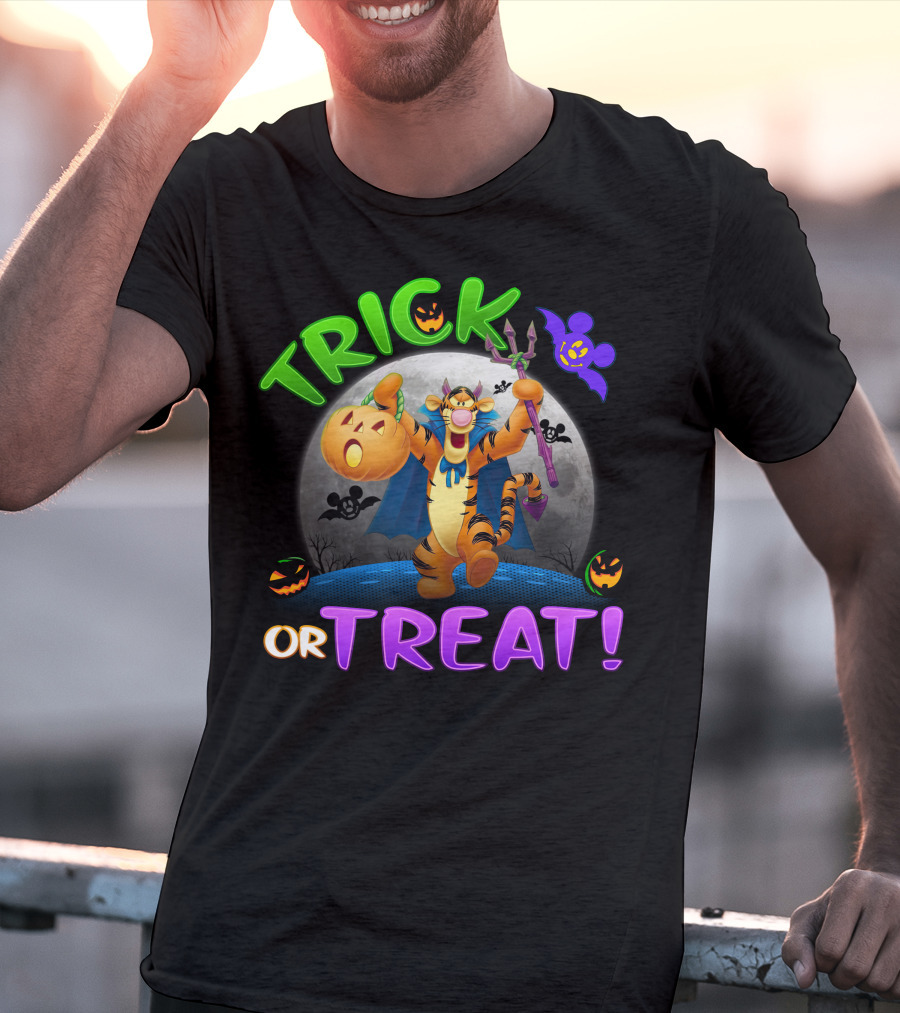 Trick Or Treat Tigger Disney Halloween Celebration With Pumpkins And Bat T-Shirt