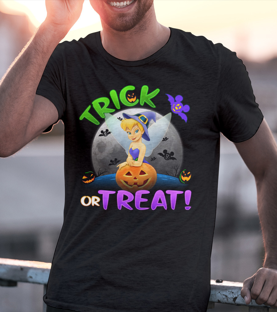 Trick Or Treat Tinker Bell Halloween Jack-O'-Lantern Moon Bat Mickey Ears T-Shirt