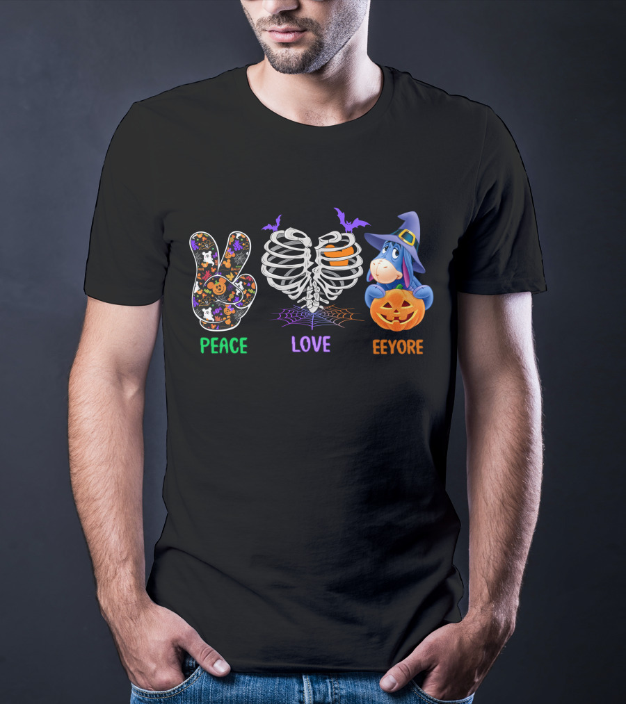 Peace Love Eeyore Halloween Pumpkin Skeleton Costume T-Shirt