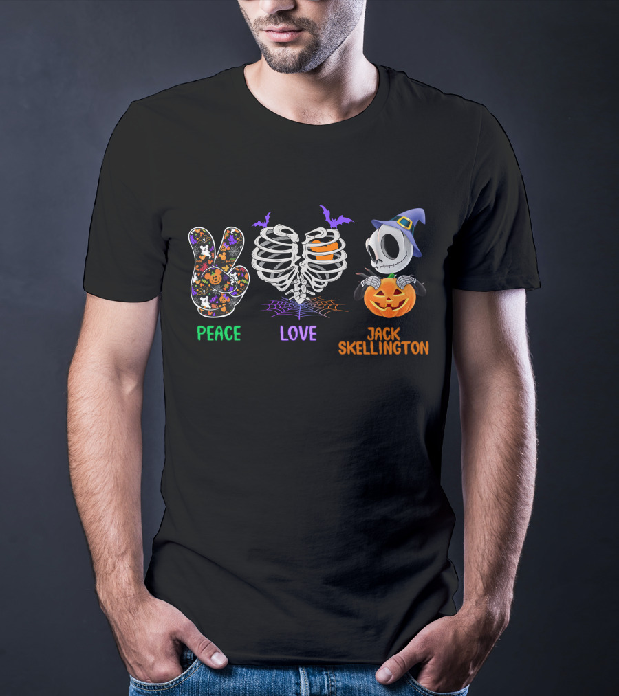 Peace Love Jack Skellington Halloween Pumpkin Skeleton Ribcage T-Shirt