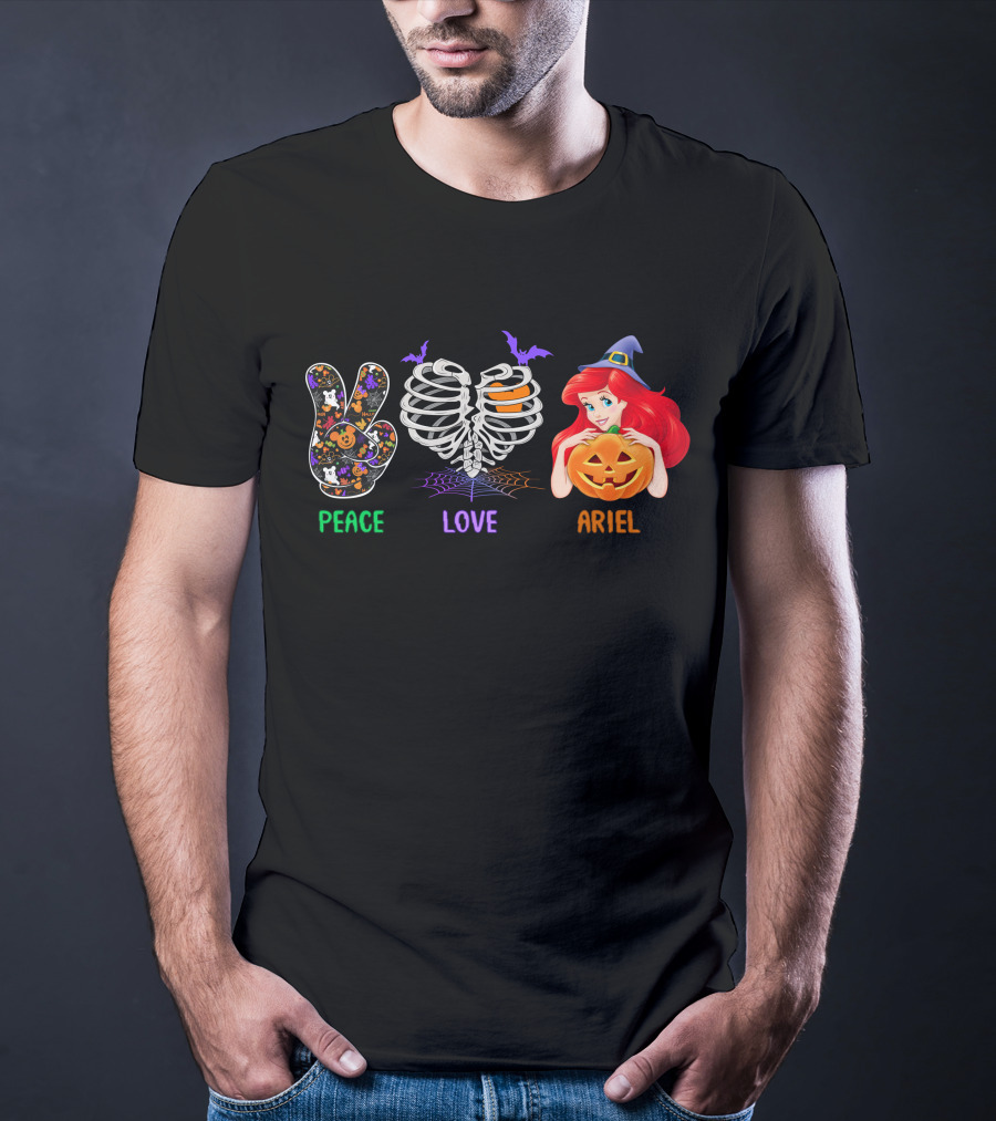 Peace Love Ariel Halloween Pumpkin Witch Hat T-Shirt
