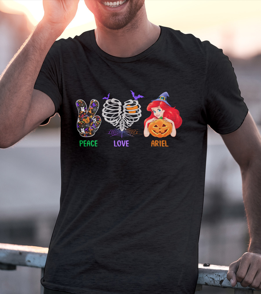 Peace Love Ariel Halloween Pumpkin Witch Hat T-Shirt