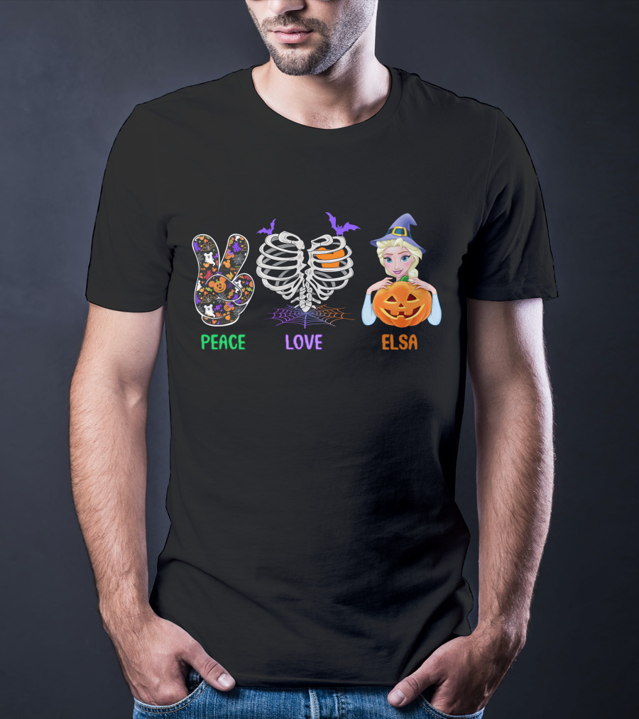 Peace Love Elsa Halloween Pumpkin Witch Hat T-Shirt